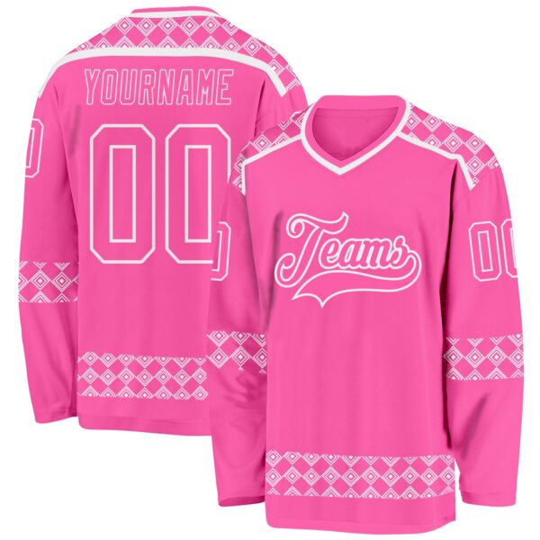Custom Pink White 3D Pattern Plaid Hockey Jersey