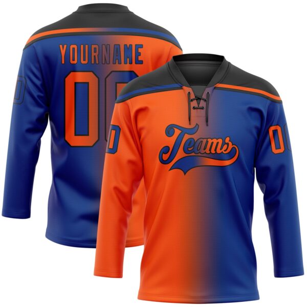 Custom Royal Orange-Black Gradient Fashion Hockey Lace Neck Jersey