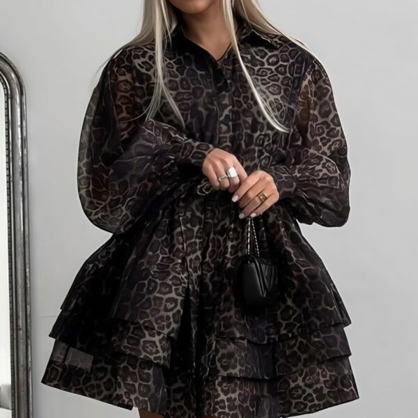 Chiffon Leopard Print Long Sleeve Mini Dress